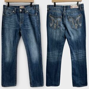 MEK Denim Men’s Jeans Size 34x34 Y2K Grunge Medium Blue Embroidered Pockets